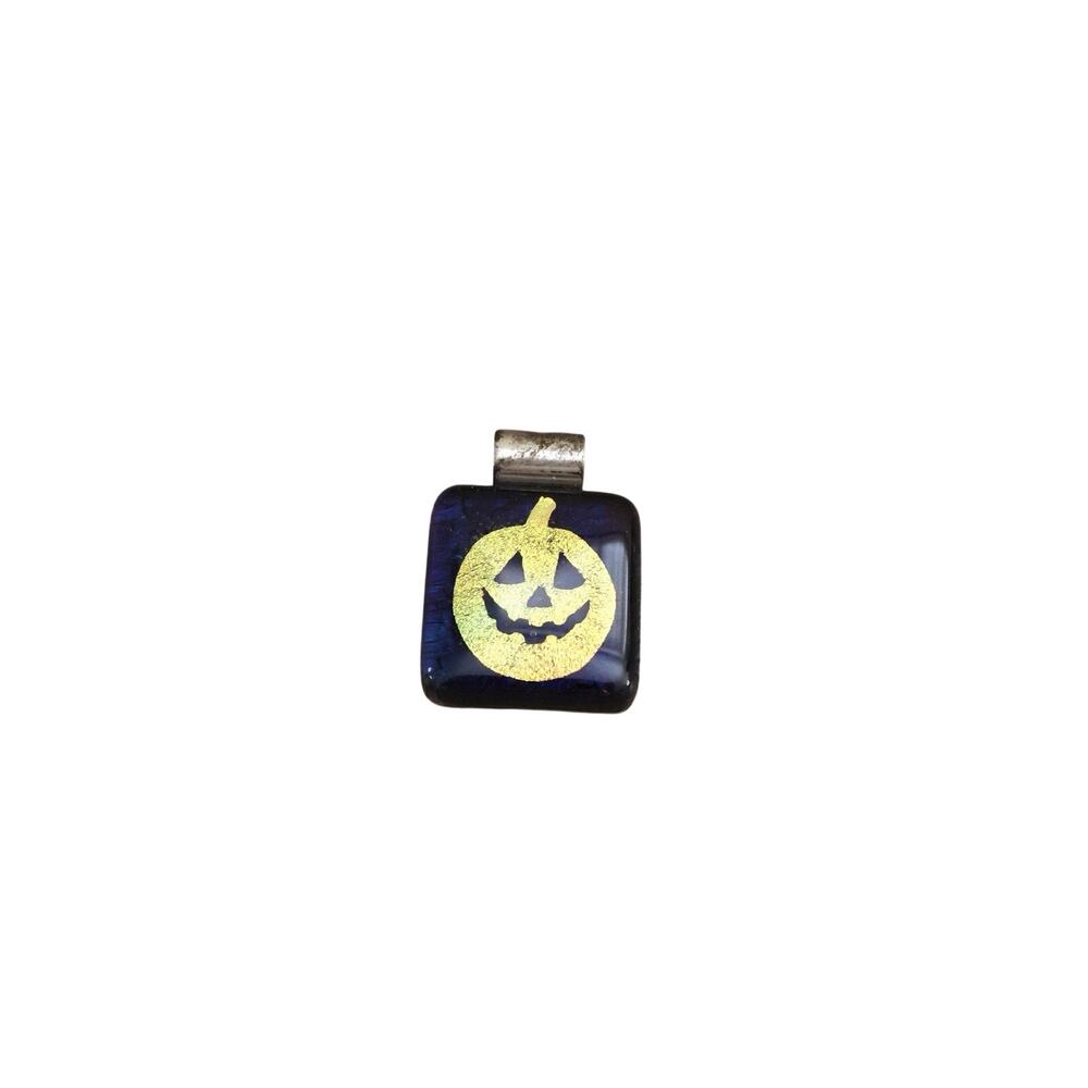 Vintage Blue Iridescent Jack O Lantern Pumpkin Halloween Pendant for Necklace